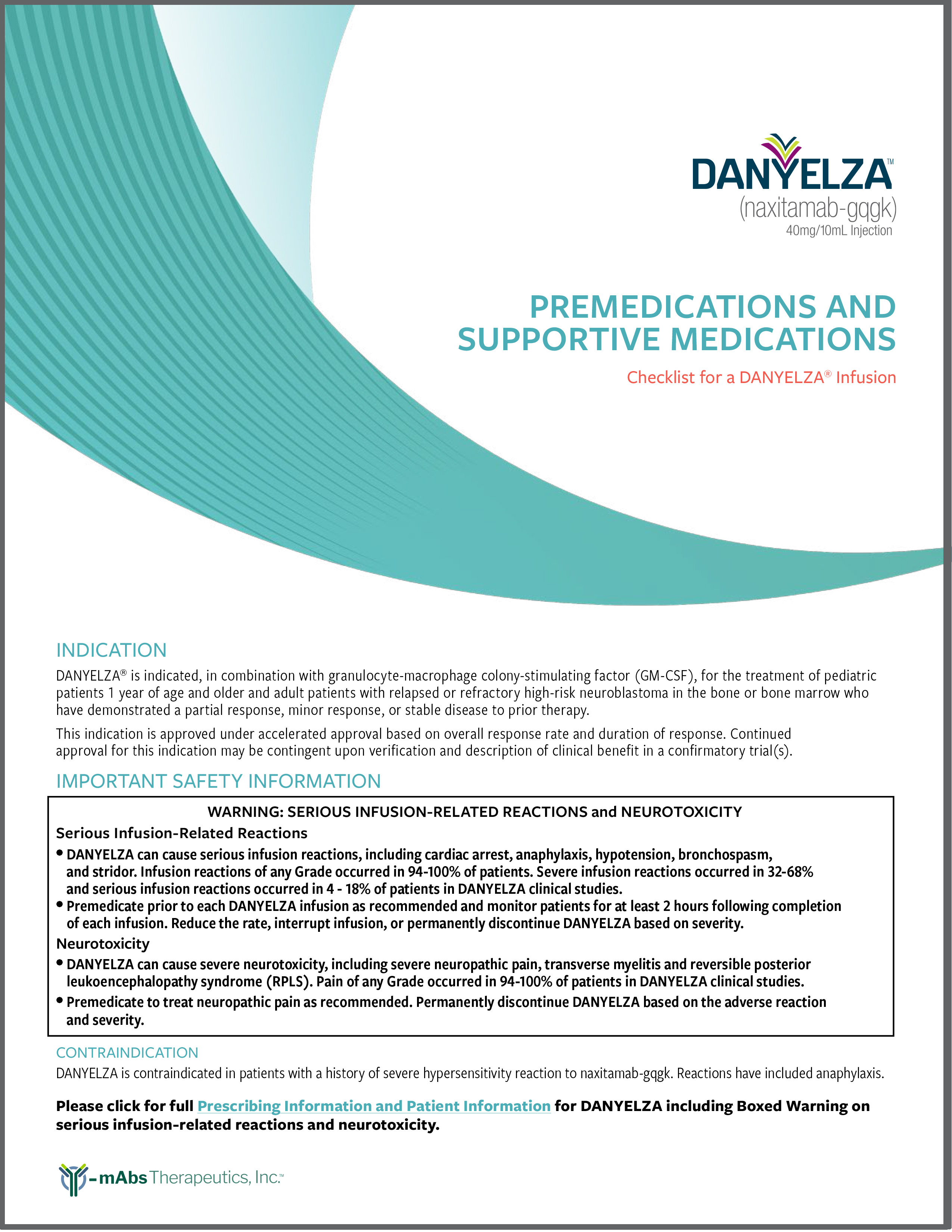 Download the DANYELZA PremedicaNons and SupporNve MedicaNons Checklist